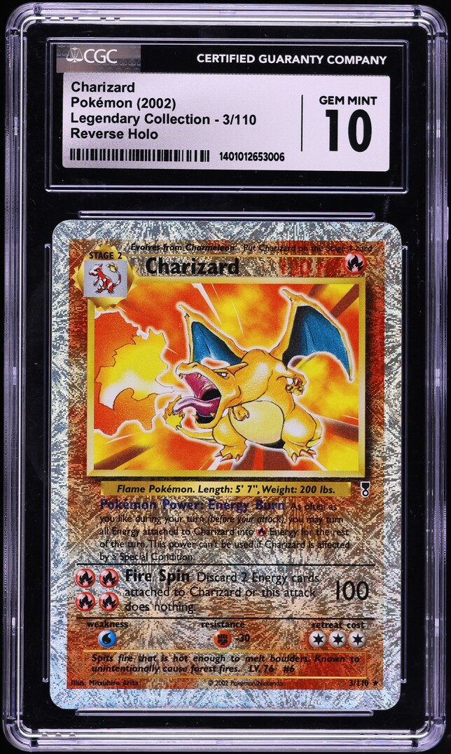 2002 Pokemon Legendary Collection Reverse Holo Charizard #3 CGC 10 GEM MINT