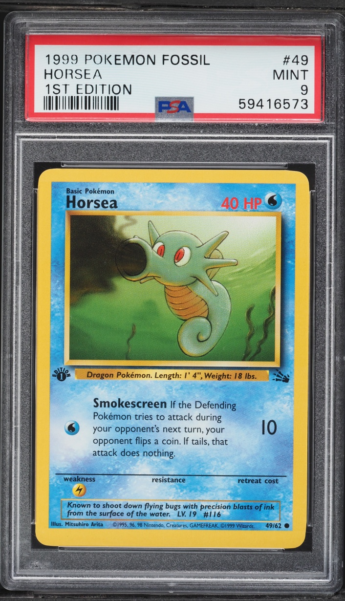 1999 Pokemon Fossil 1st Edition Horsea #49 PSA 9 MINT