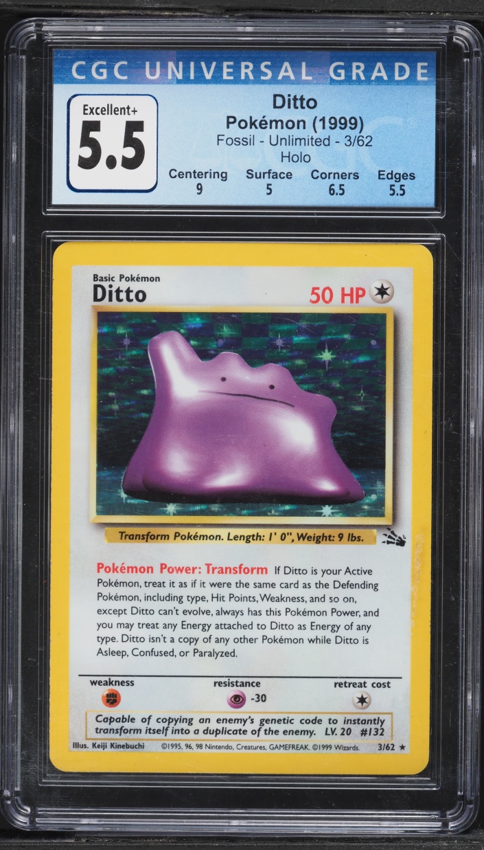1999 Pokemon Fossil Holo Ditto #3 CGC 5.5 EX+
