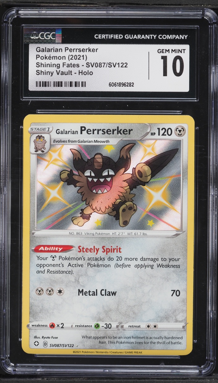 2021 Pokemon Sword & Shield Shining Fates Shiny Galarian Perrserker #SV087 CGC 10 GEM MINT