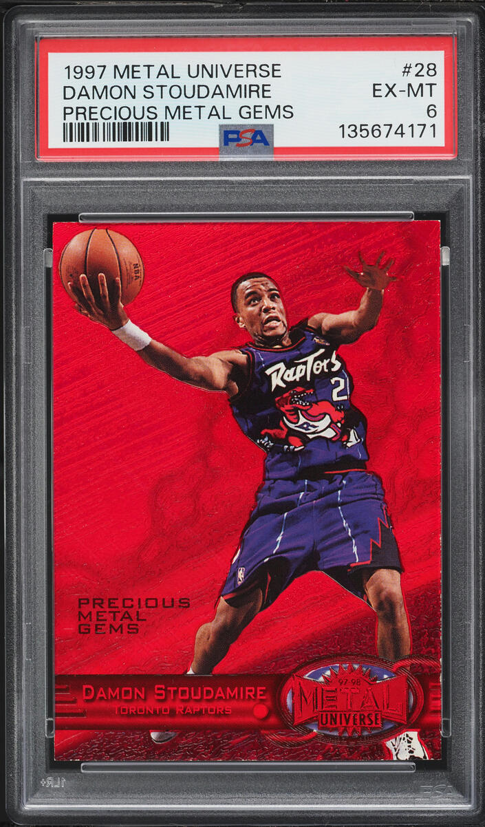 1997 Metal Universe Precious Metal Gems PMG Red Damon Stoudamire /100 #28 PSA 6 EXMT