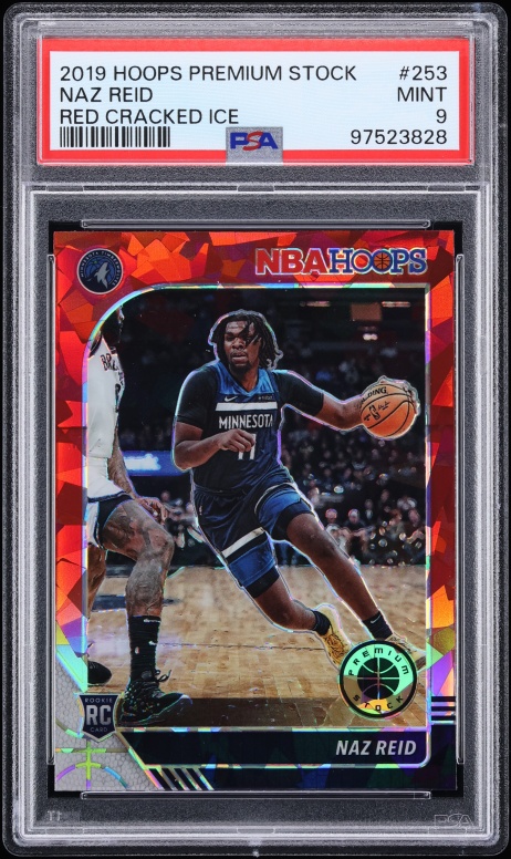2019 Hoops Premium Stock Red Cracked Ice Naz Reid ROOKIE #253 PSA 9 MINT