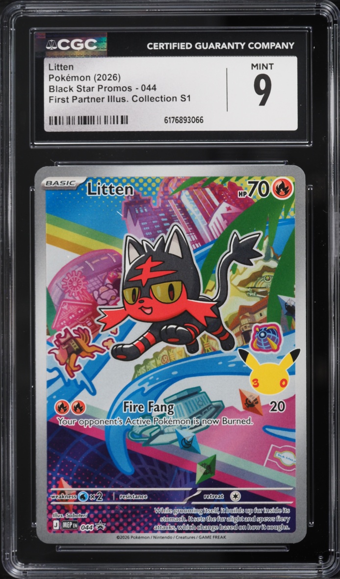 2026 Pokemon Mega Evolution Promo First Partner Illustration Full Art Litten #44 CGC 9 MINT