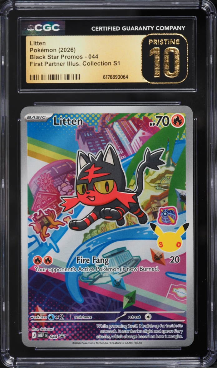2026 Pokemon Mega Promo First Partner Illustration Full Art Litten #44 CGC 10 PRISTINE