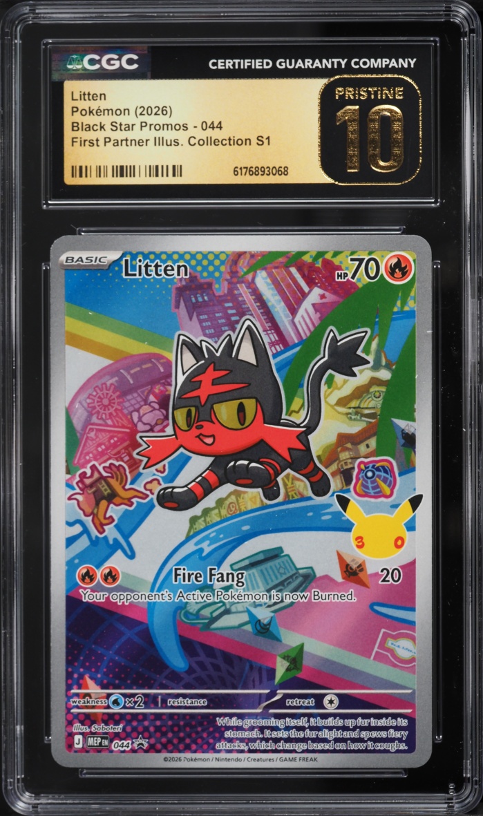 2026 Pokemon Mega Promo First Partner Illustration Full Art Litten #44 CGC 10 PRISTINE