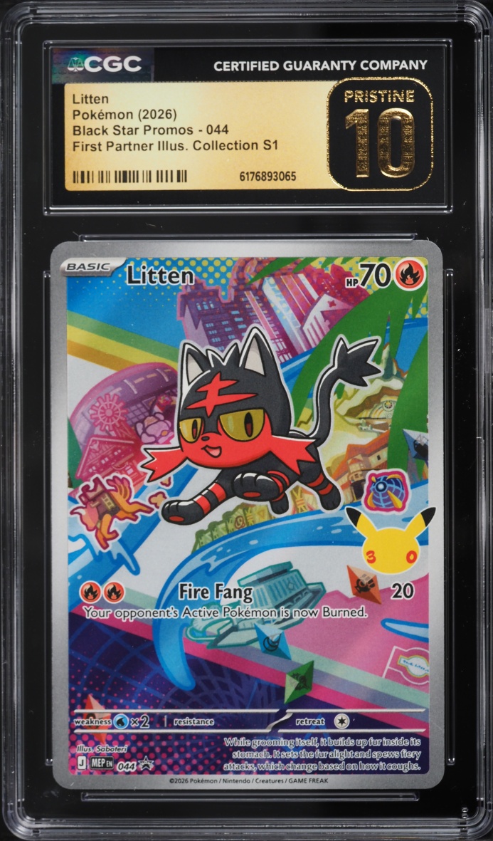2026 Pokemon Mega Promo First Partner Illustration Full Art Litten #44 CGC 10 PRISTINE