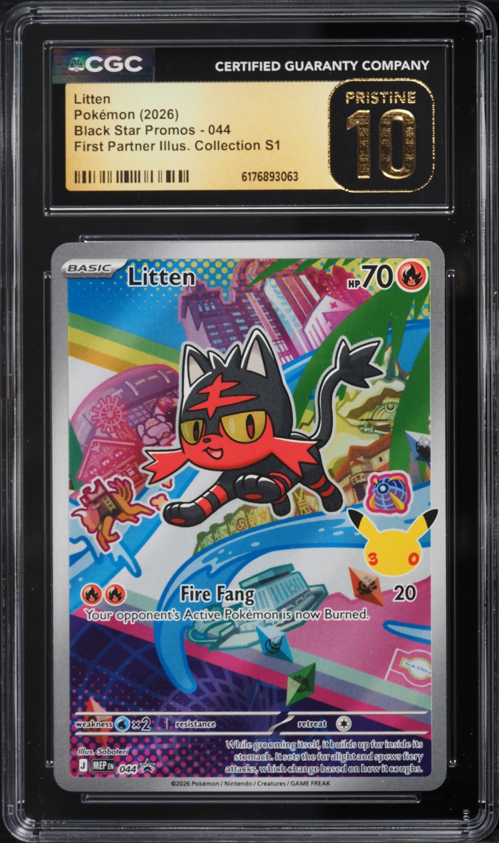 2026 Pokemon Mega Promo First Partner Illustration Full Art Litten #44 CGC 10 PRISTINE