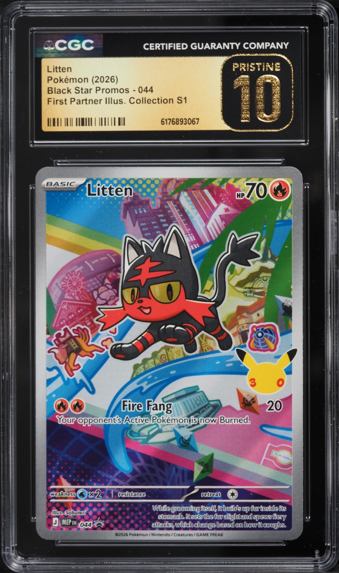 2026 Pokemon Mega Promo First Partner Illustration Full Art Litten #44 CGC 10 PRISTINE