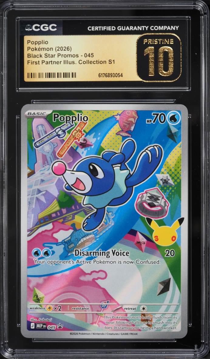 2026 Pokemon Mega Promo First Partner Illustration Full Art Popplio #45 CGC 10 PRISTINE