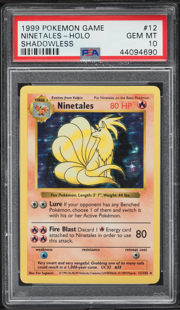 1999 Pokemon Base Set Shadowless Holo Ninetales #12 PSA 10 GEM MINT