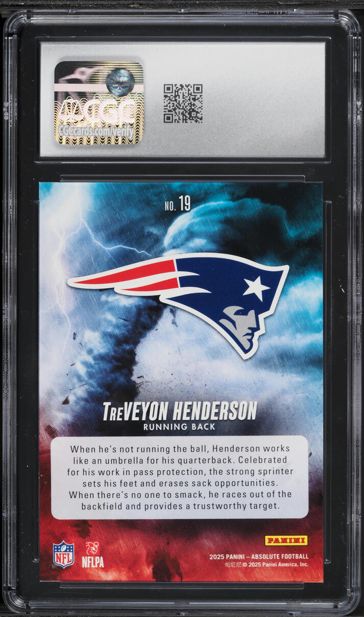 2025 Absolute By Storm TreVeyon Henderson ROOKIE #19 CGC 10 GEM MINT