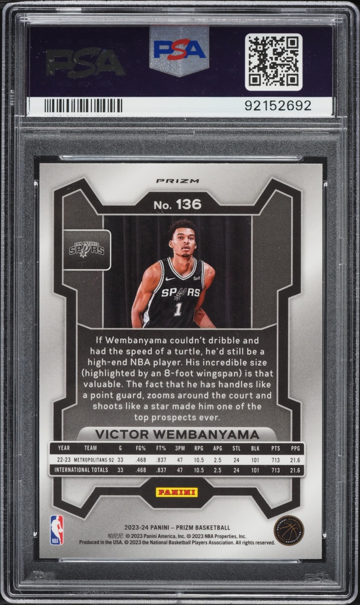 2023 Panini Prizm Ice Victor Wembanyama ROOKIE #136 PSA 10 GEM MINT
