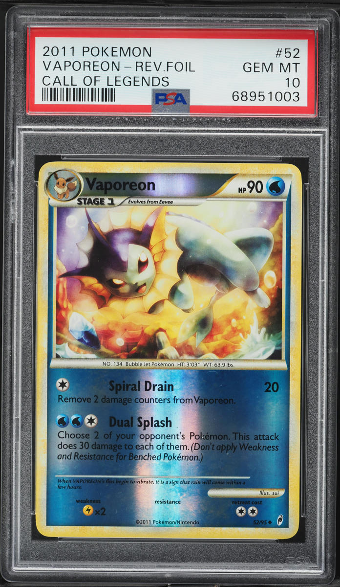 2011 Pokemon Call Of Legends Reverse Holo Vaporeon #52 PSA 10 GEM MINT