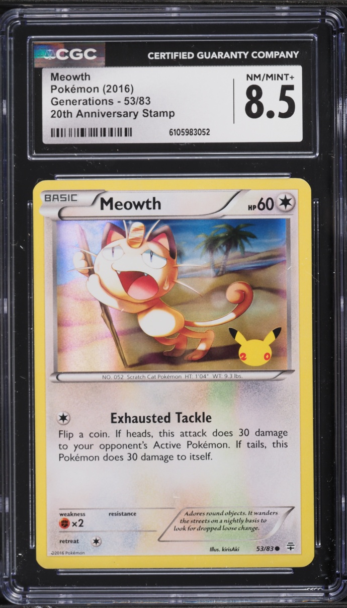 2016 Pokemon XY Generations 20th Anniversary Stamp Meowth #53 CGC 8.5 NM-MT+