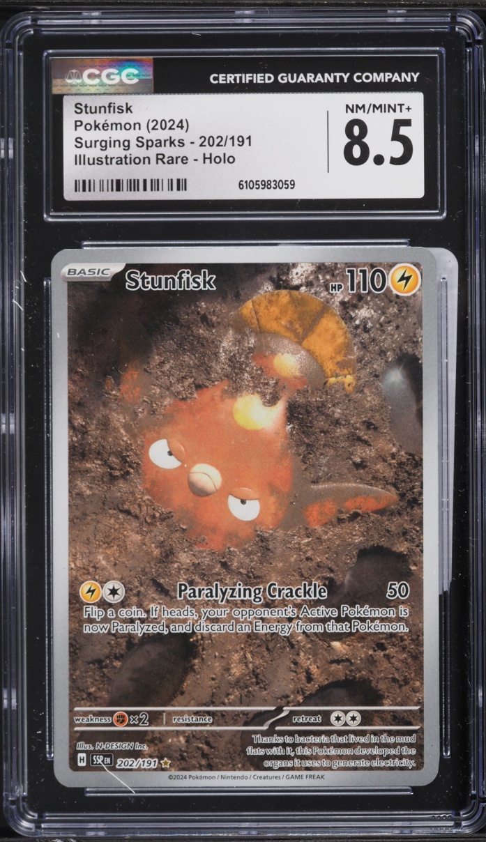 2024 Pokemon Scarlet & Violet Surging Sparks IR Stunfisk #202 CGC 8.5 NM-MT+