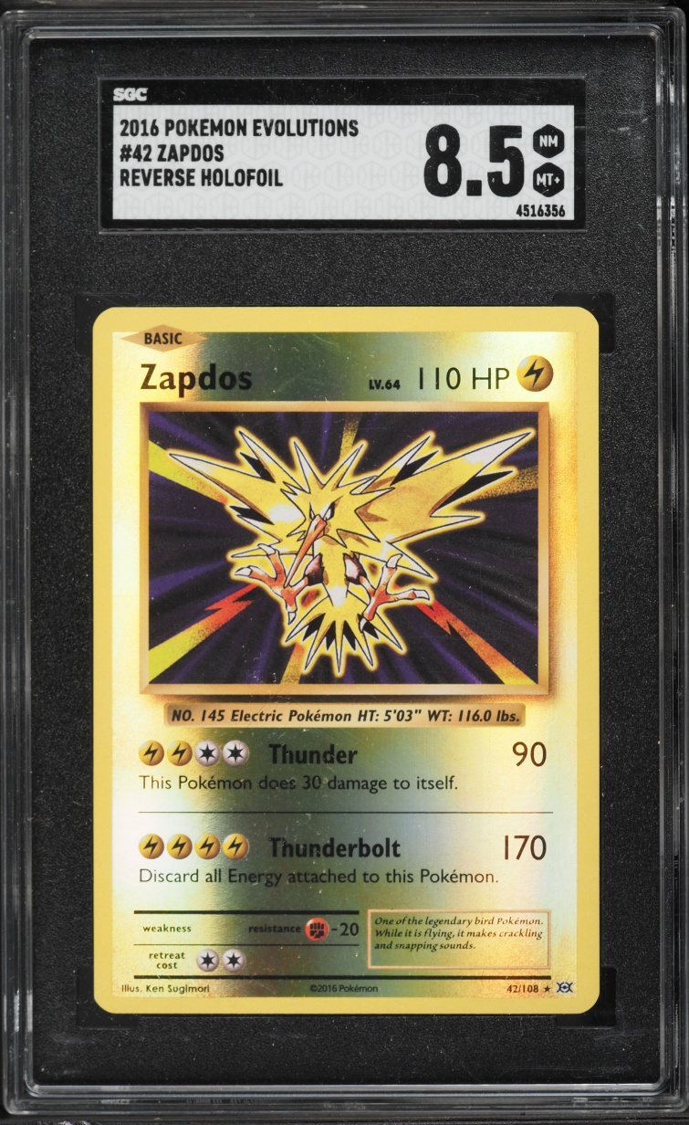 2016 Pokemon XY Evolutions Reverse Holo Zapdos #42 SGC 8.5 NM-MT+