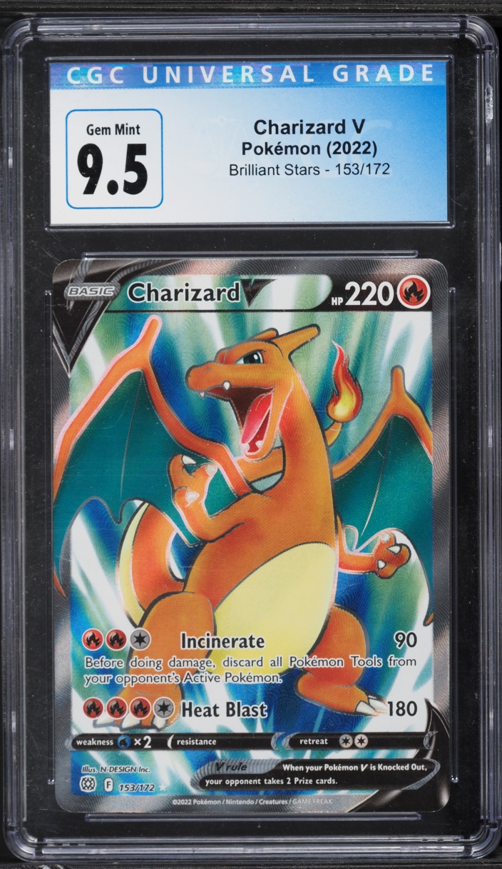 2022 Pokemon Sword & Shield Brilliant Stars Full Art Charizard V #153 CGC 9.5 GEM MINT