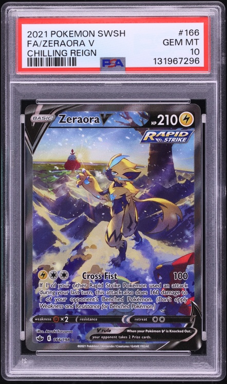 2021 Pokemon Sword & Shield Chilling Reign Full Art Zeraora V #166 PSA 10 GEM MINT