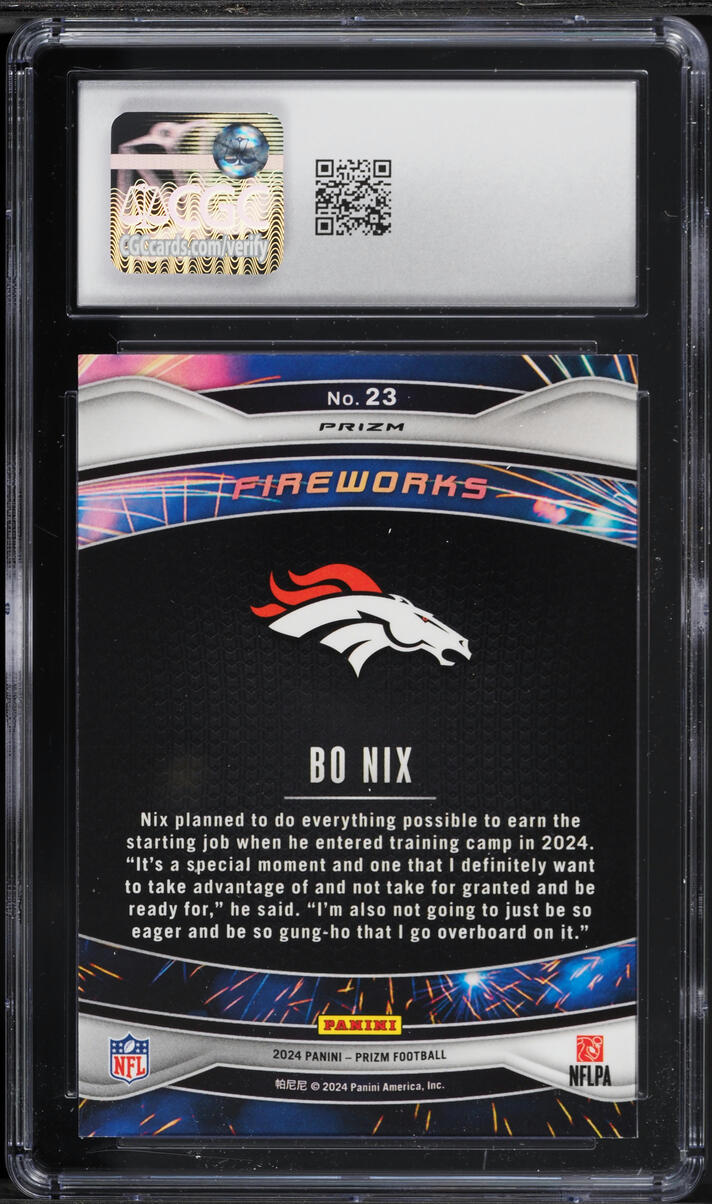 2024 Panini Prizm Fireworks Green Bo Nix ROOKIE #23 CGC 10 GEM MINT