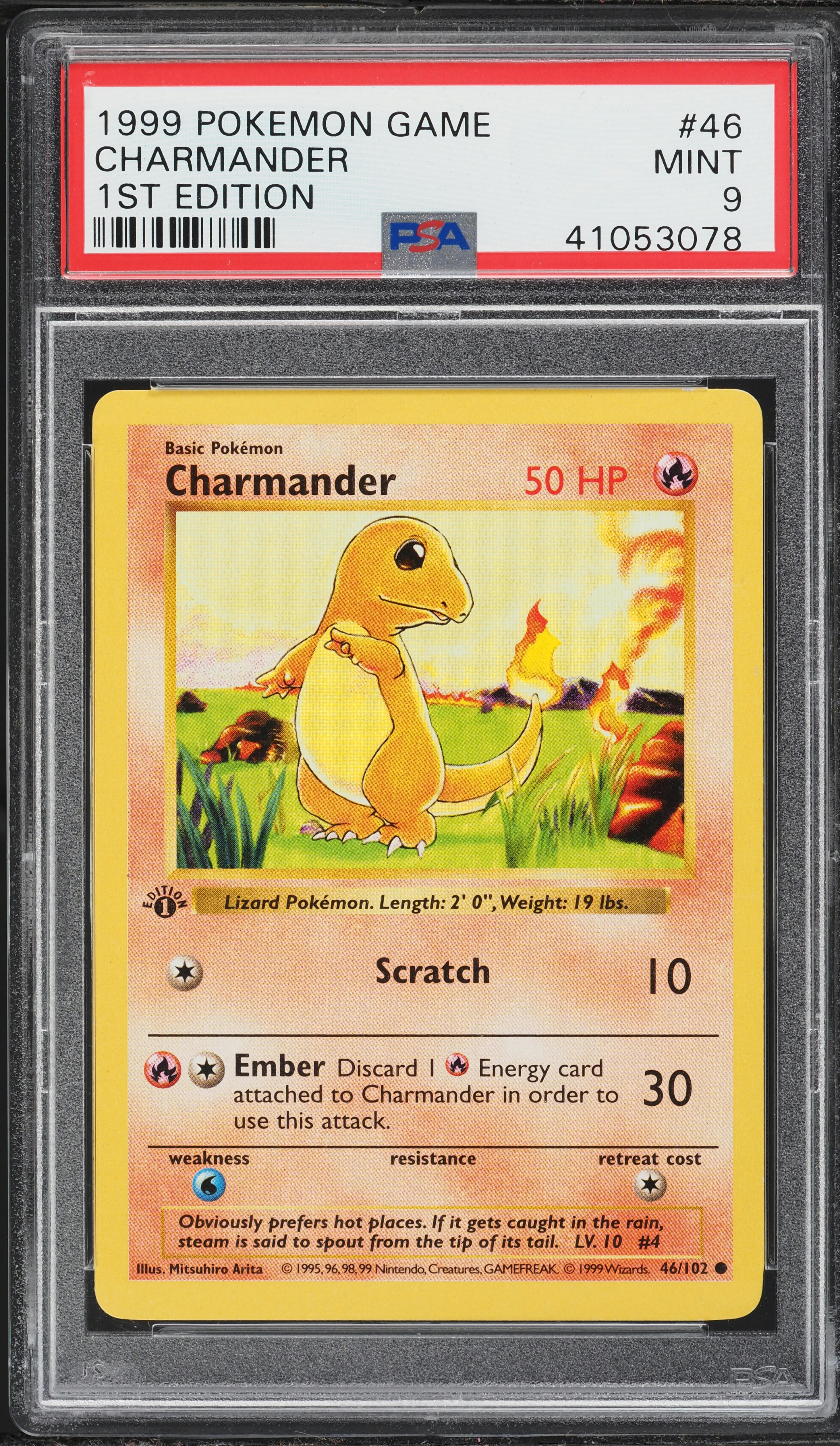 1999 Pokemon Base Set Shadowless 1st Edition Charmander #46 PSA 9 MINT