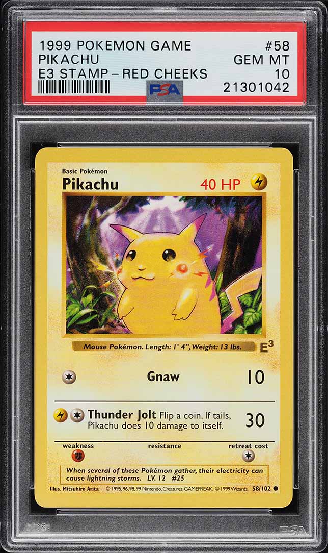 1999 Pokemon Base Set E3 Stamp Red Cheeks Pikachu #58 PSA 10 GEM MINT