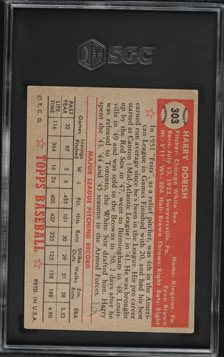 1952 Topps Harry Dorish #303 SGC 1.5 FR