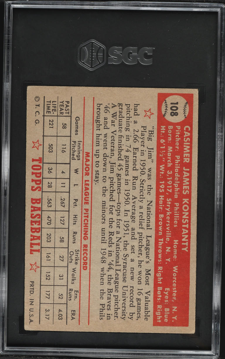 1952 Topps Jim Konstanty #108 SGC 4.5 VGEX+