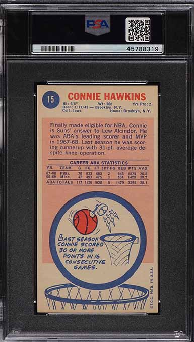 1969 Topps Basketball Connie Hawkins ROOKIE #15 PSA 8 NM-MT
