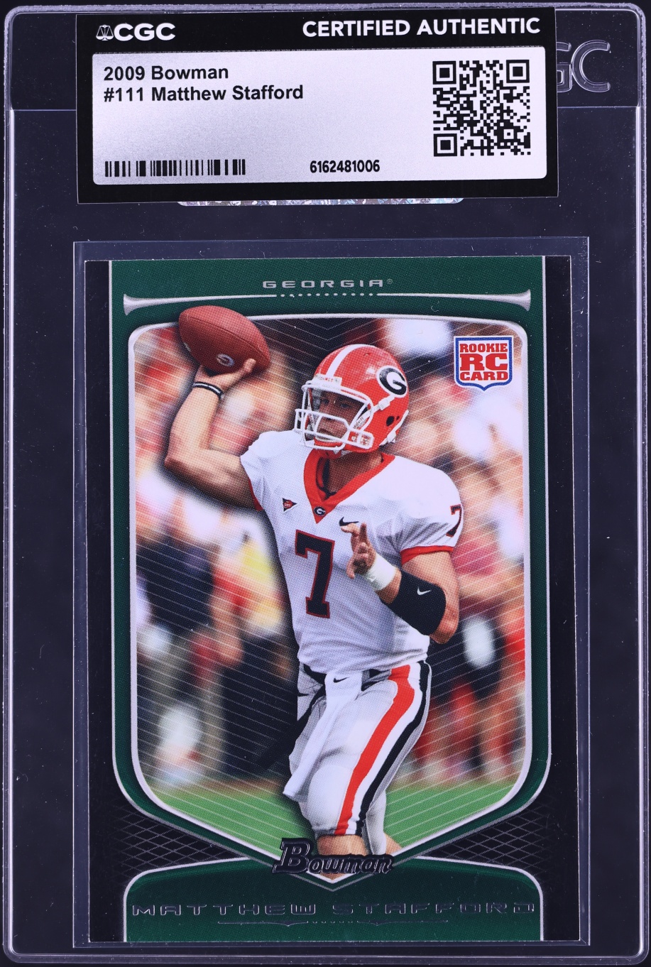 2009 Bowman Football Matthew Stafford ROOKIE #111 CGC AUTH