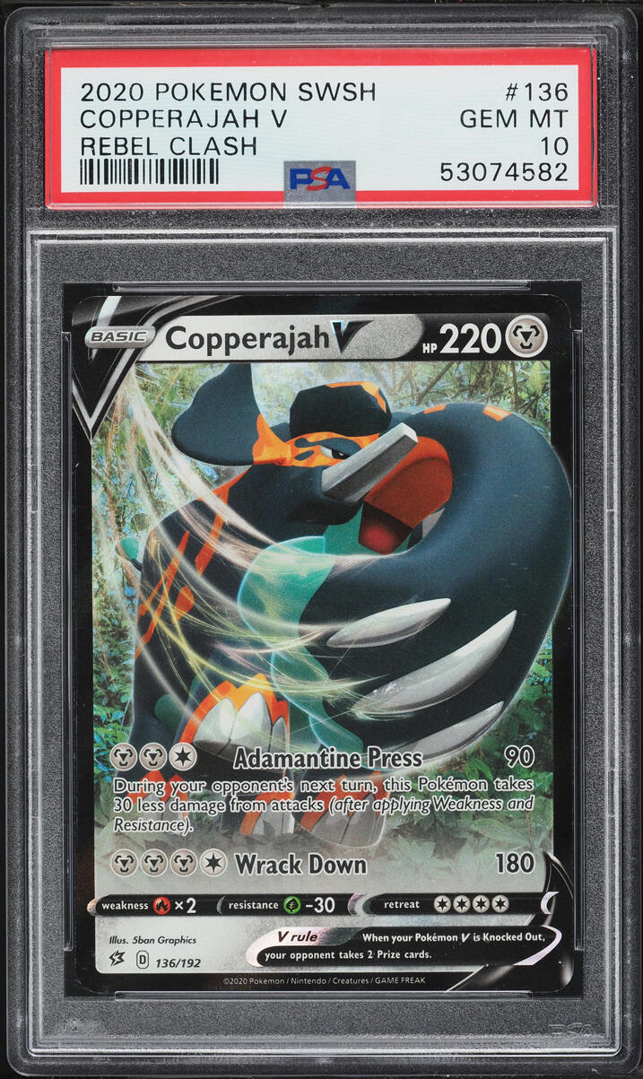 2020 Pokemon Sword & Shield Rebel Clash Full Art Copperajah V #136 PSA 10 GEM MINT