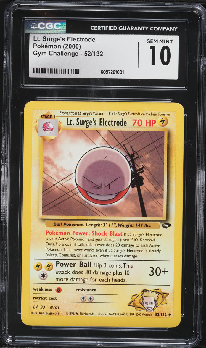 2000 Pokemon Gym Challenge Lt. Surge's Electrode #52 CGC 10 GEM MINT