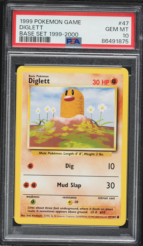 1999 Pokemon Base Set Shadowless Diglett #47 PSA 10 GEM MINT on