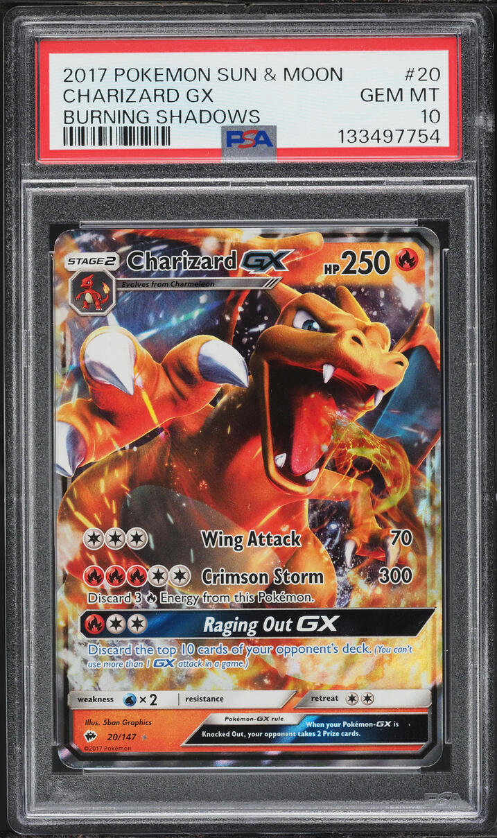 2017 Pokemon Sun & Moon Burning Shadows Charizard GX #20 PSA 10 GEM MINT