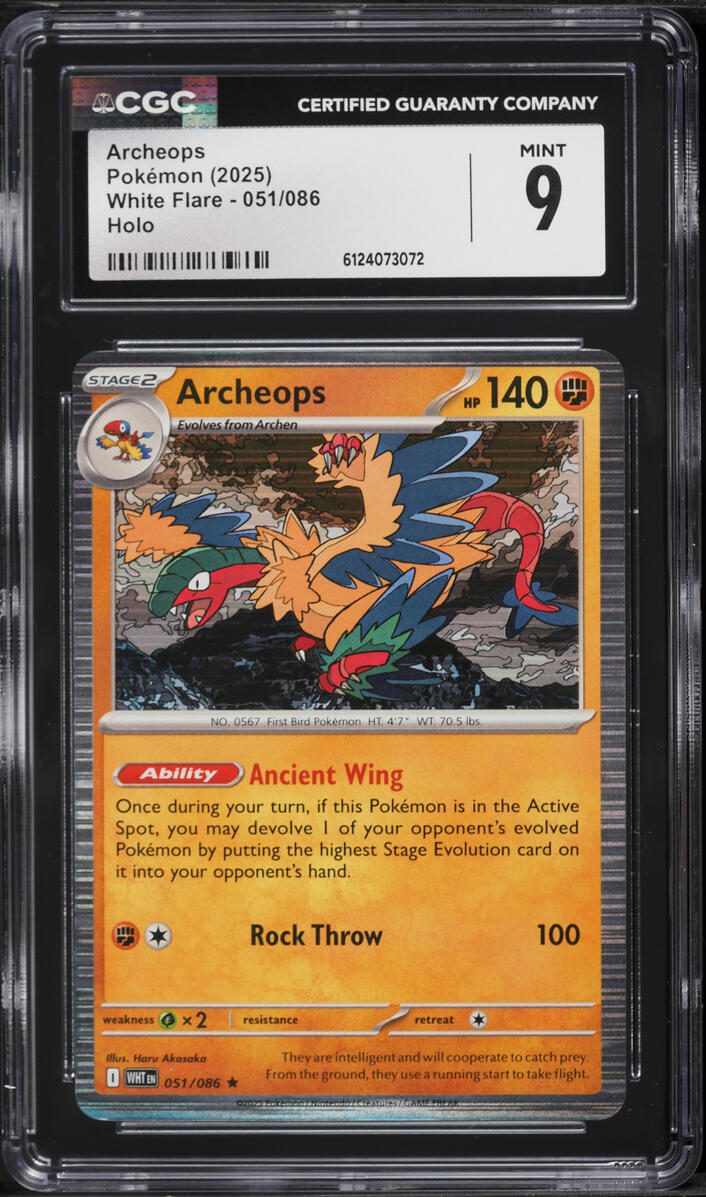 2025 Pokemon Scarlet & Violet White Flare Holo Archeops #051 CGC 9 MINT