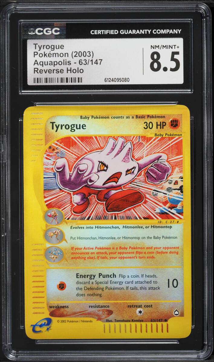 2003 Pokemon Aquapolis Reverse Holo Tyrogue #63 CGC 8.5 NM-MT+