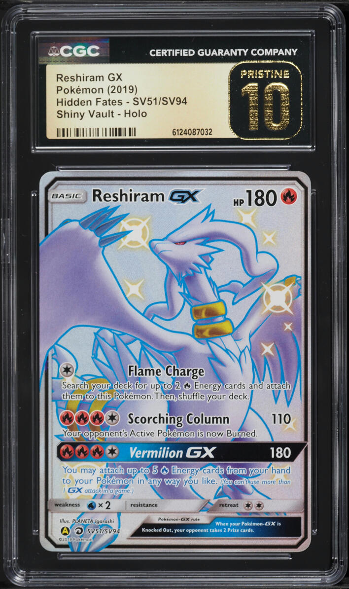 2019 Pokemon Sun & Moon Hidden Fates Shiny Vault Full Art Reshiram GX #SV51 CGC 10 PRISTINE