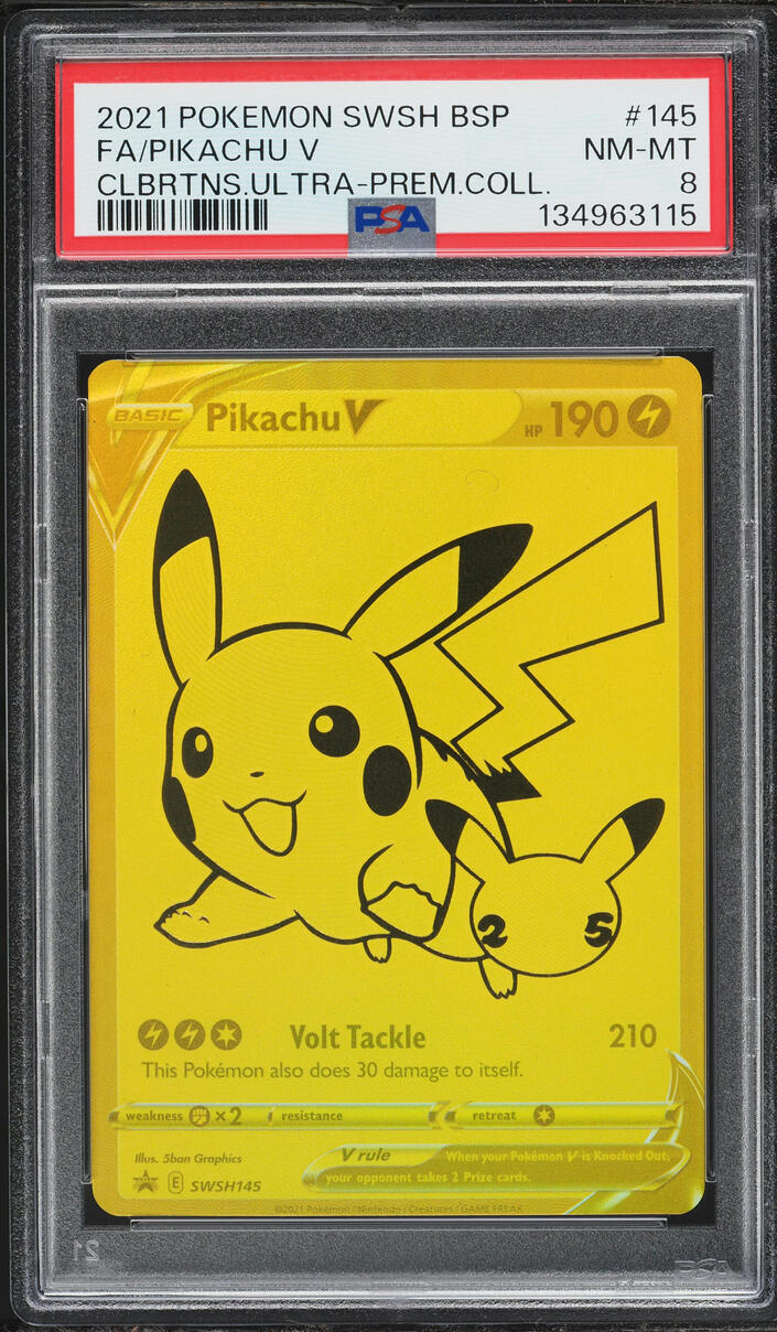 2021 Pokemon Sword & Shield Promo Celebrations Ultra Premium Full Art Pikachu V #SWSH145 PSA 8
