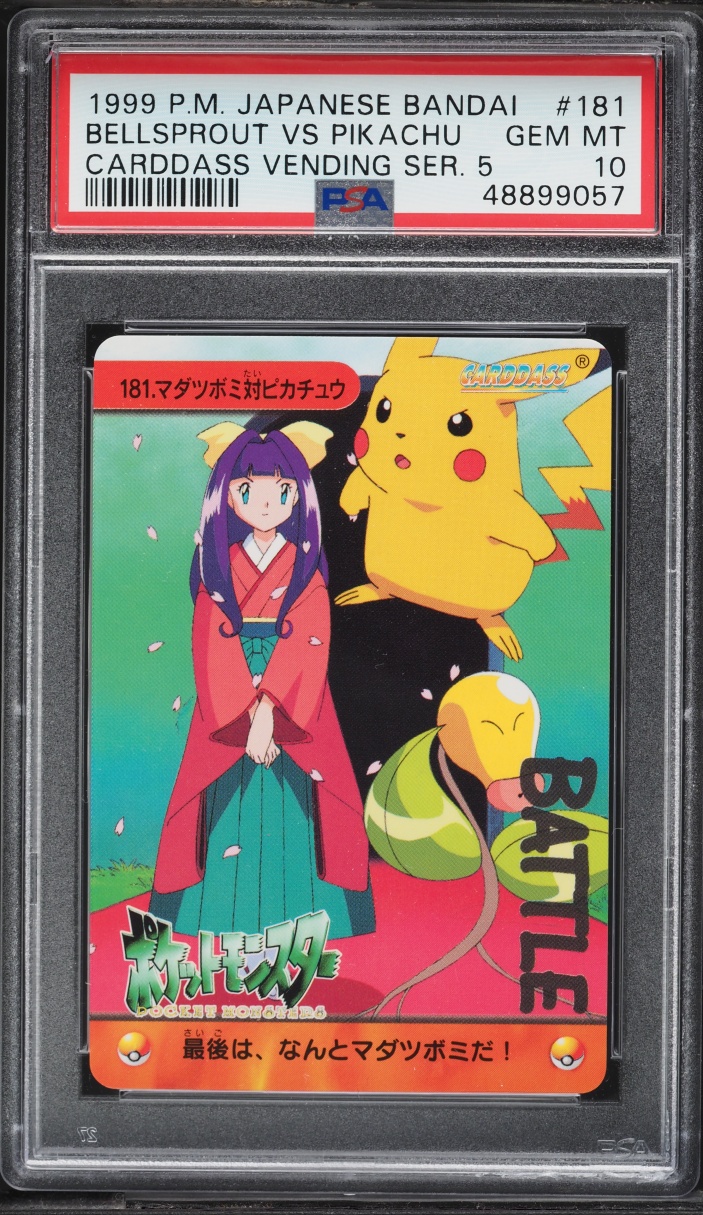 1999 Pokemon Japanese Bandai Carddass 5 Bellsprout Pikachu #181 PSA 10 GEM MINT