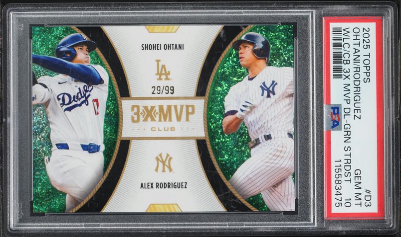 2025 Topps Welcome To The Club 3x MVP Dual Green Foil Ohtani Trout