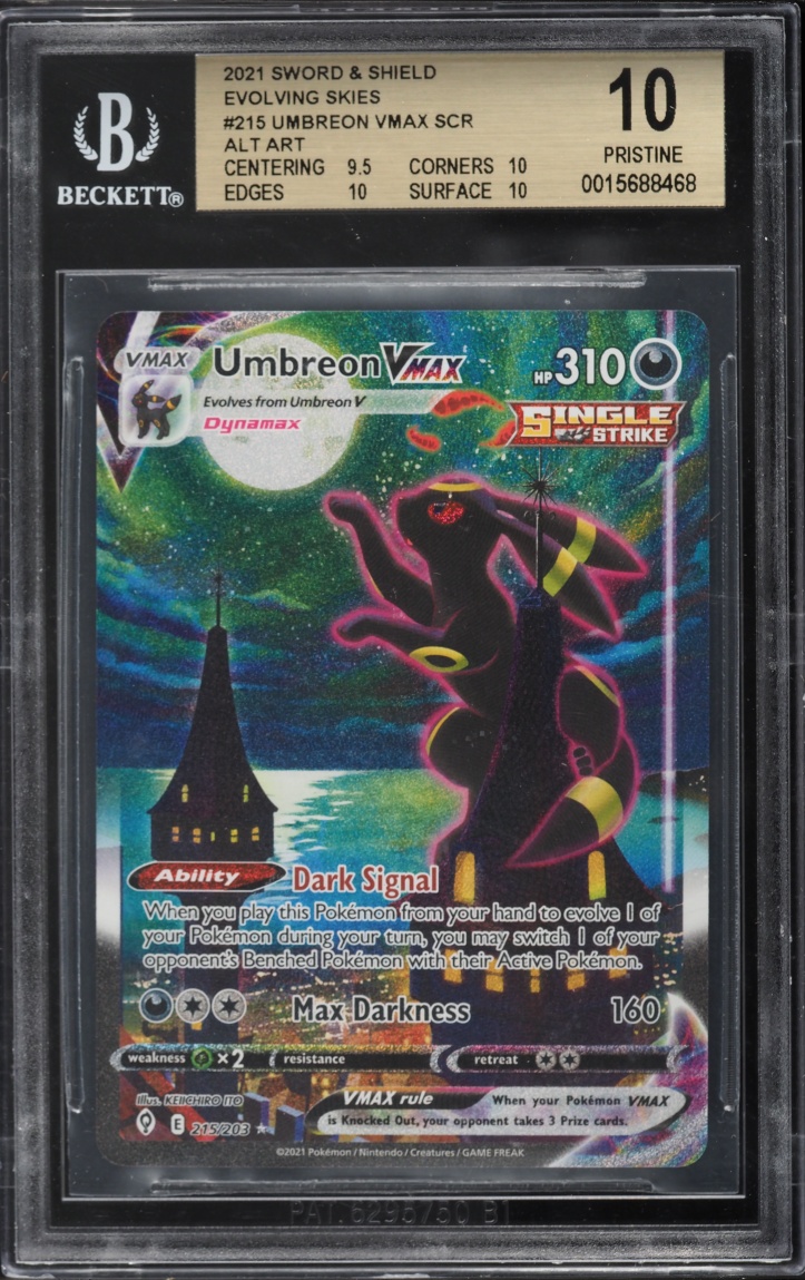 2021 Pokemon Sword & Shield Evolving Skies Alt Art Umbreon VMAX #215 BGS 10 PRISTINE