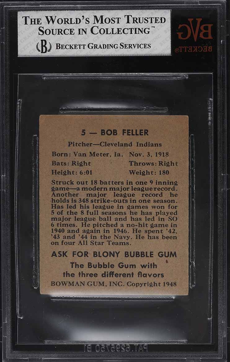1948 Bowman Bob Feller ROOKIE #5 BVG 5 EX