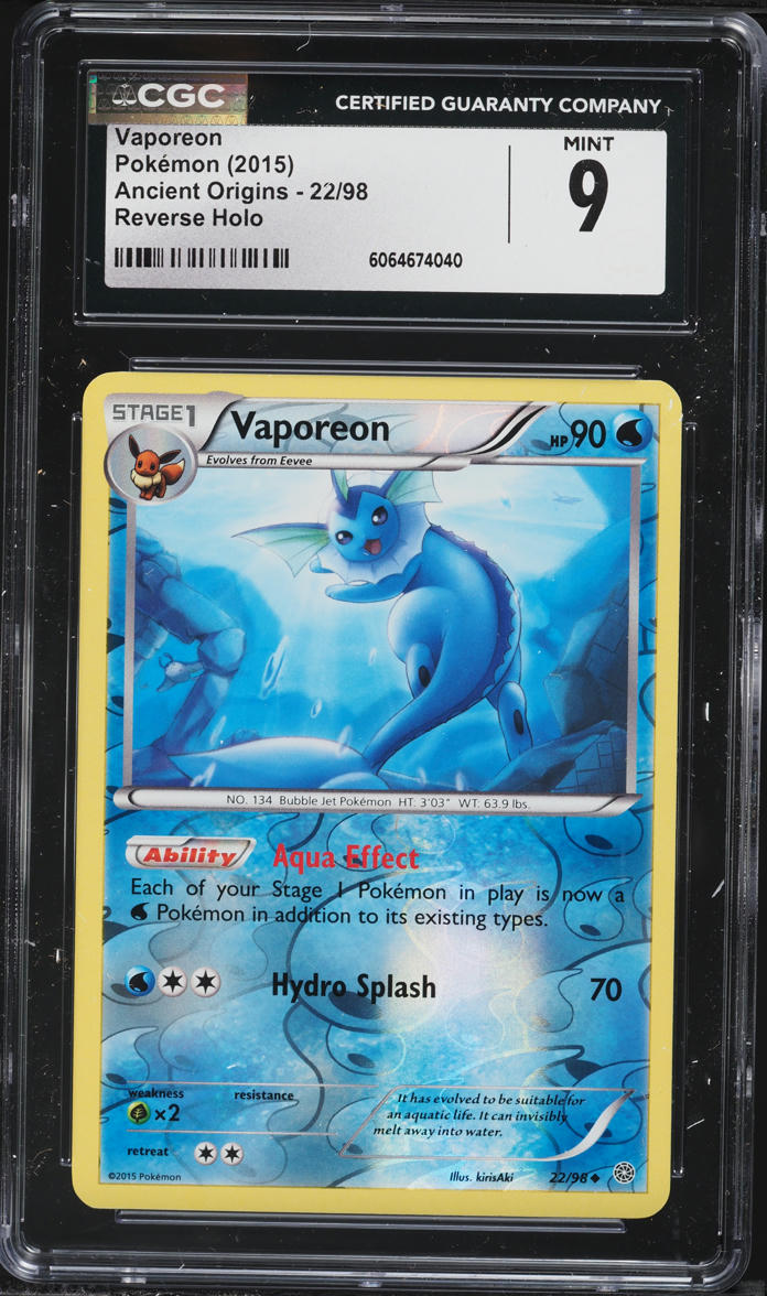 2015 Pokemon XY Ancient Origins Reverse Holo Vaporeon #22 CGC 9 MINT