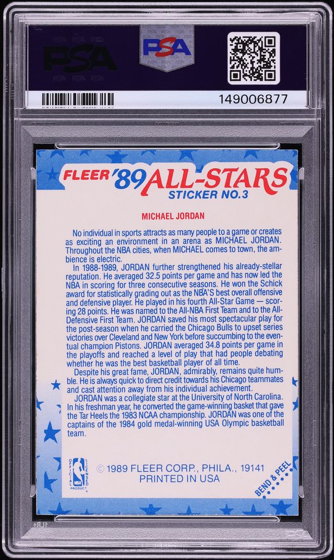 1989 Fleer Sticker Michael Jordan #3 PSA 5 EX