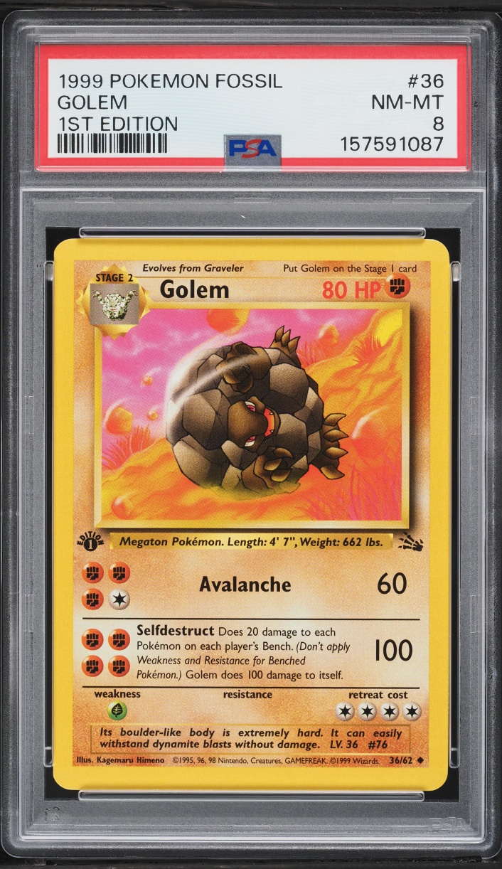 1999 Pokemon Fossil 1st Edition Golem #36 PSA 8 NM-MT