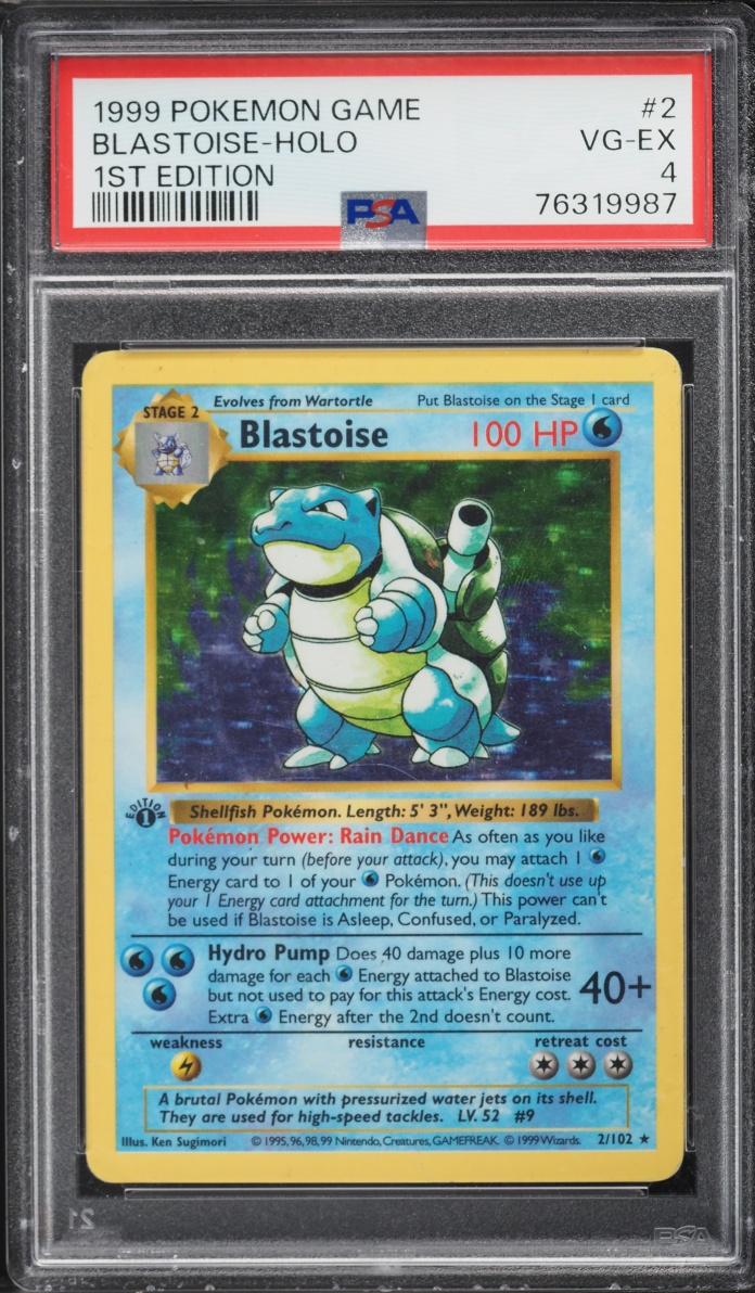 1999 Pokemon Base Set Shadowless 1st Edition Holo Blastoise #2 PSA 4 VGEX