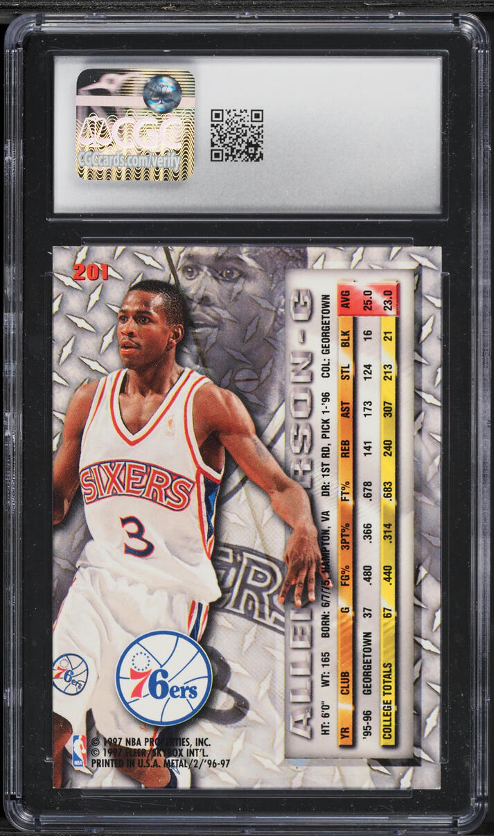 1996 Metal Basketball Allen Iverson ROOKIE #201 CGC 8.5 NM-MT+