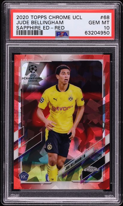 2020 Topps Chrome UEFA Sapphire Red Jude Bellingham ROOKIE 5/5 #68 PSA 10 GEM MINT