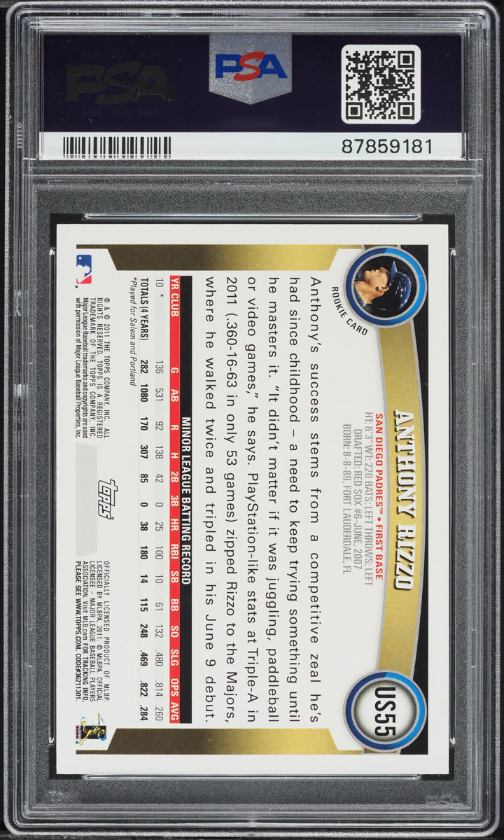 2011 Topps Update Anthony Rizzo ROOKIE #US55 PSA 10 GEM MINT