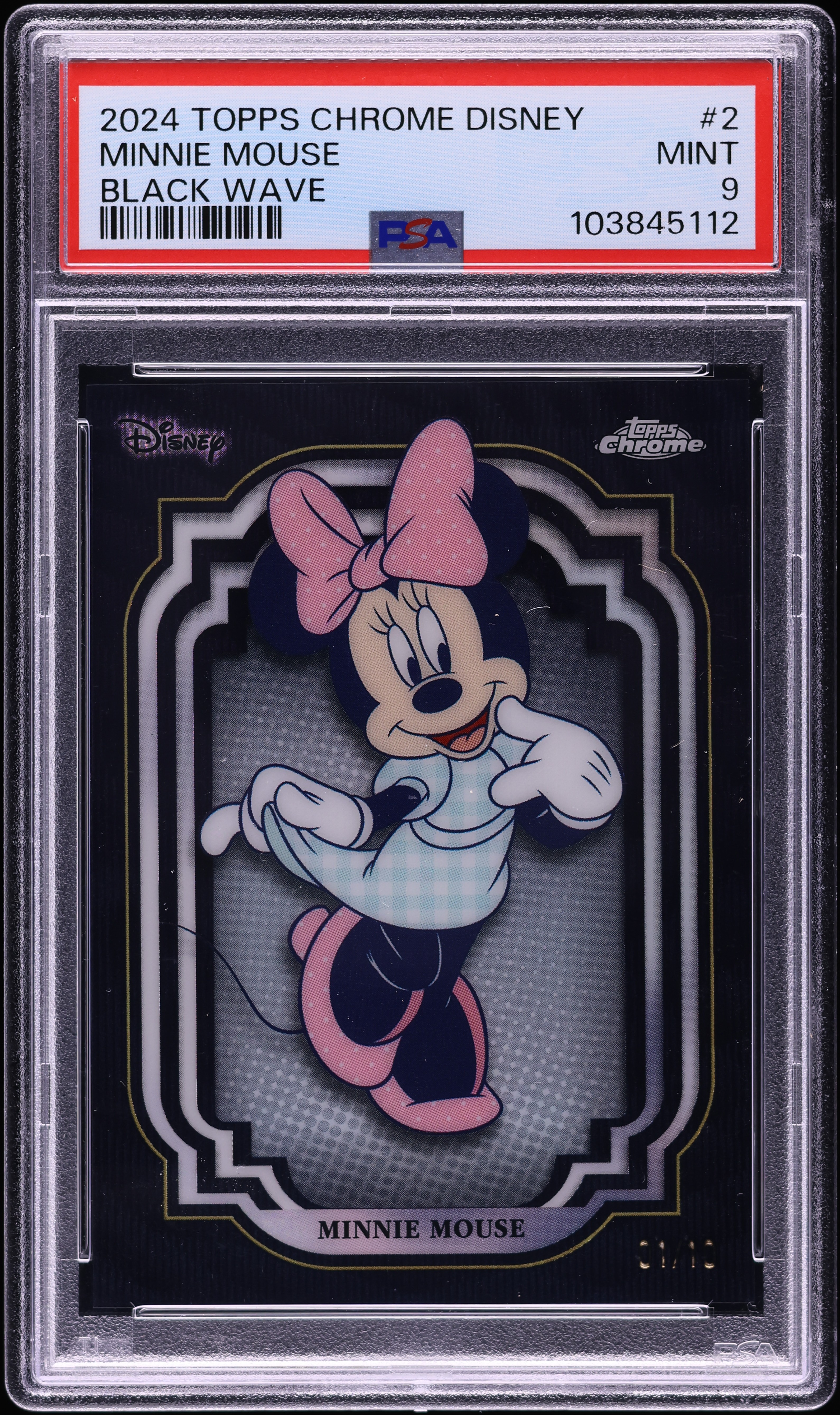 2024 Topps Chrome Disney Black Wave Minnie Mouse 1/10 #2 PSA 9