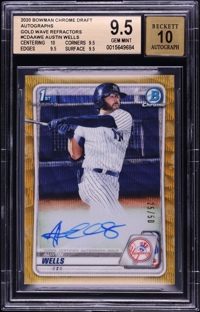 2020 Bowman Chrome Draft Gold Wave Refractor Austin Wells PROSPECT AUTO /50 #CDAAWE BGS 9.5